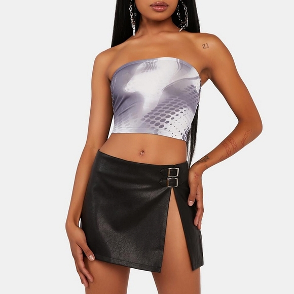 Edikted Pants - NEW EDIKTED GWYNETH FAUX LEATHER MINI HIGH SLIT SKIRT